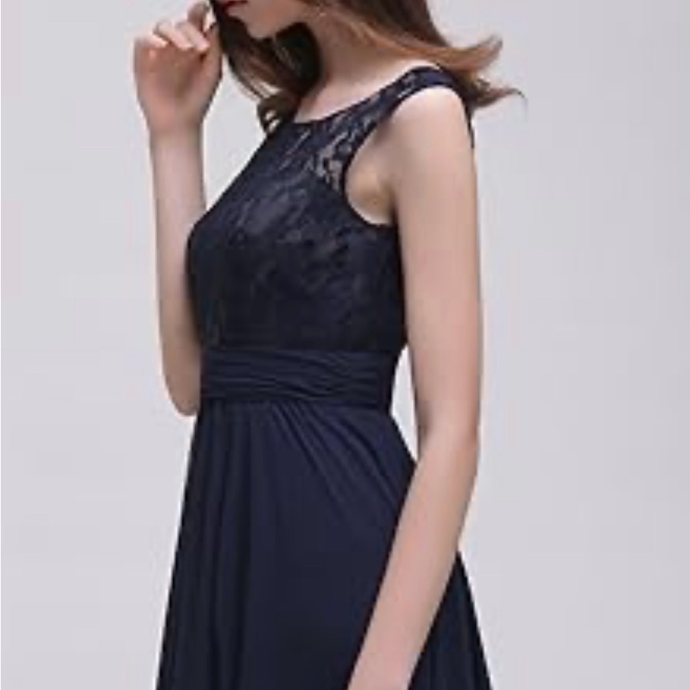 J&H Evenings Elegant Navy Blue Lace Dress